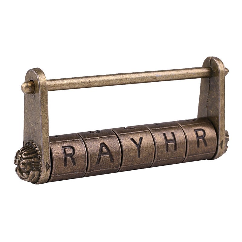 GTHER Antique Vintage Combination Password Lock Padlock, Chinese Decorative English Letter Combination Escape Room Lock for Box Cabinet Furniture Trunk, 80x37mm - Image 1